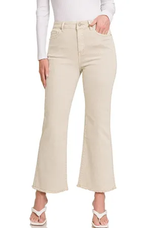 Acid Washed High Waist Frayed Hem Bootcut Pants