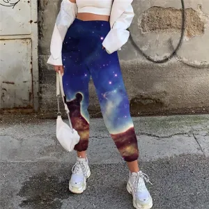 Galaxy Pants Women Space Casual Pant Universe High Waist Pants Nebula Jogger Pants