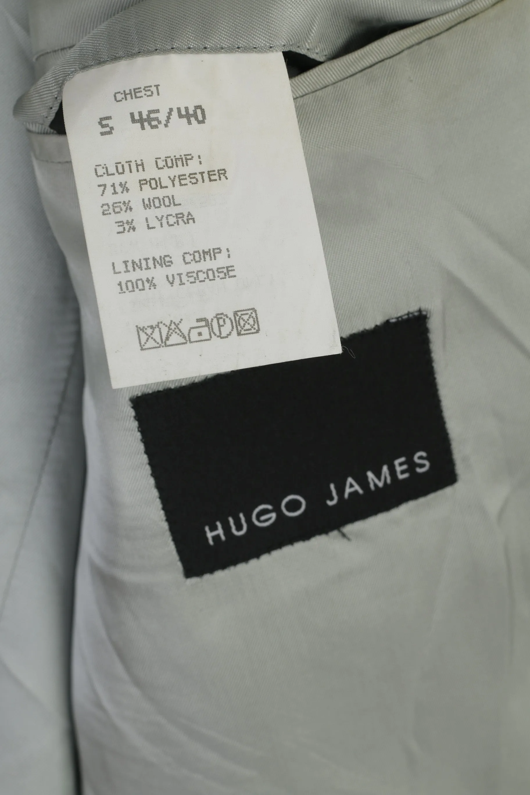 Hugo James Men 46 Blazer Black Striped Shiny Wool Blend Single Breasted Suit Top
