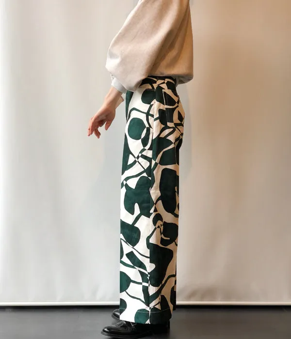 PHEENY/DRILL LEAF PRINT HIGH WAIST PANTS(GREEN)
