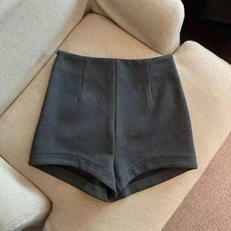 Short Pants Women Black Grey Suits Pantalones Cortos De Mujer Autumn New Slim High Waist Wide Leg Shorts Femme Y2k