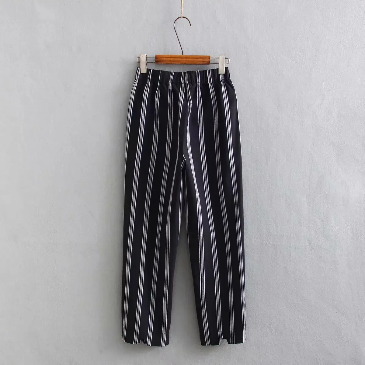 Tie Waist Belted Cigarette Trousers Striped Pants