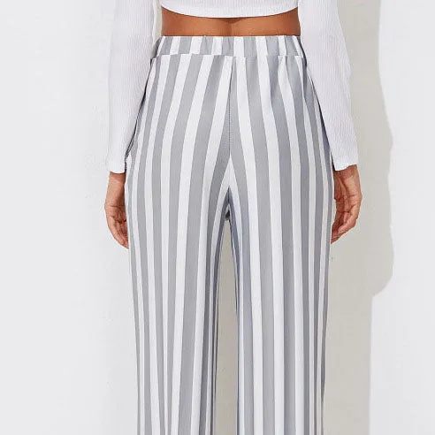 Tie Waist Belted Cigarette Trousers Striped Pants