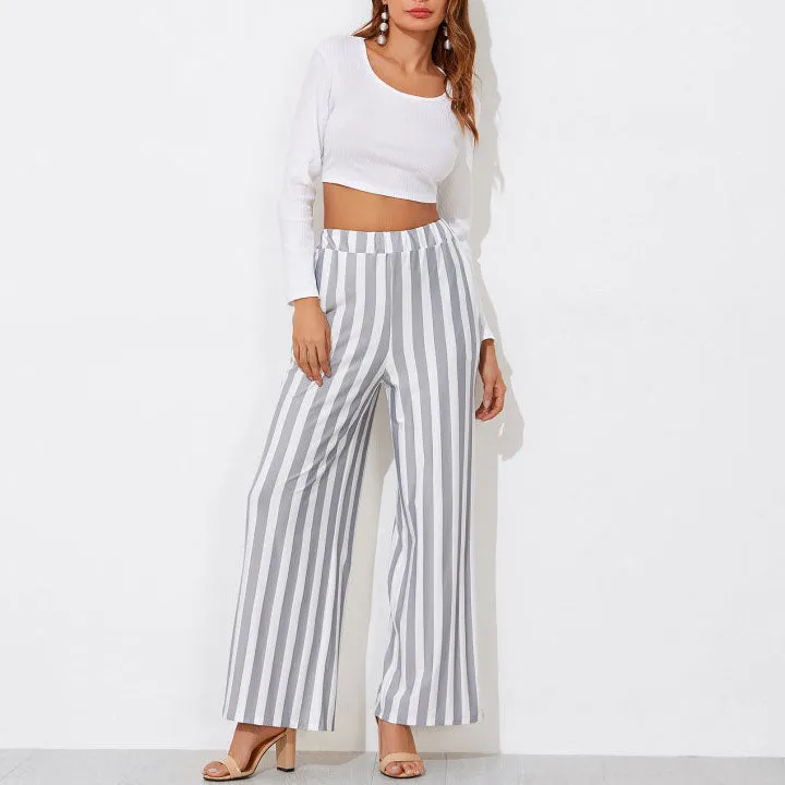 Tie Waist Belted Cigarette Trousers Striped Pants