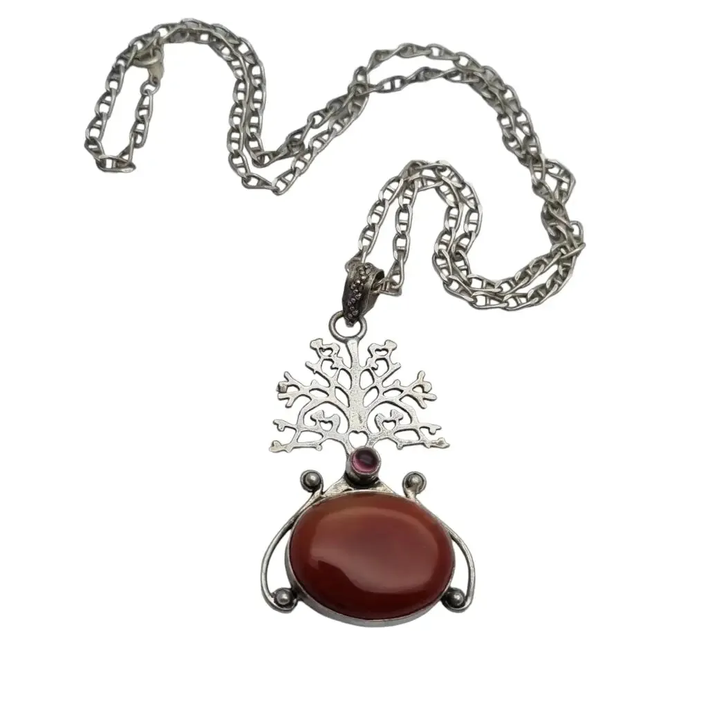 Tree of life pendant with carnelian and amethyst, gift for women, 1990.