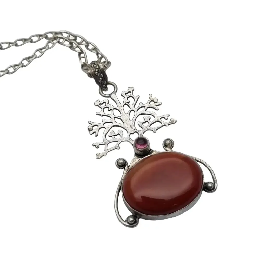 Tree of life pendant with carnelian and amethyst, gift for women, 1990.